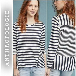 Anthropologie Maeve Women Small Blue white Long Sleeve Striped Caperina Top